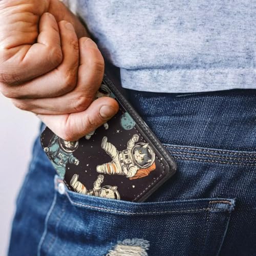 Image of Coldinair Astronaut Cat Boys Wallet for Kids 9-12 Cartoon Boys Leather Bifold Rfid Blocking Wallet Wallet for Men Teen Boy