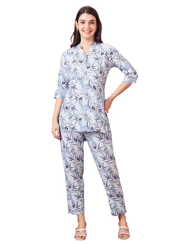 AV2 Women's Cotton Maternity Night Suit Set|Nursing|Feeding Printed Tunic & Bottom Coord Set 2426