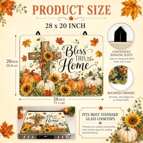 Image of Stove Top Cover for Electric Stove 28 inchx 20 inch, Fall Pumpkins Sunflowers Rustic Harvest Glass Top Stove Cover Protector, Glass Cooktop Covers, Kitchen Flat Electric Stove Top Covers