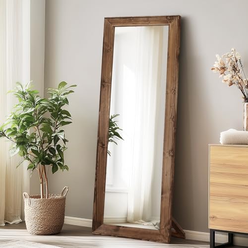 Image of 65x22in Full Length Mirror, Rustic Brown Beveled Wood Frame