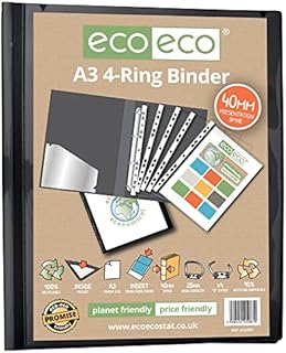 eco-eco A3 95% Recycled 4-D Portrait Ring Binder File Folder, Artwork Portfolio, eco087