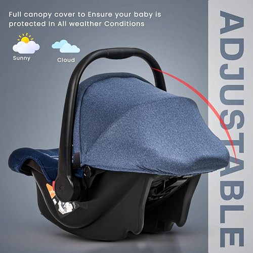 Image of Baybee Premium Baby Carry Cot for Newborn 0-15 Months, 4-in-1 Multipurpose Infant Rocker & Car Seat with Adjustable Handle, Safety Belt & Canopy | Travel Carrycot & Baby Car Seat | Weight Capacity Upto 25 Kgs (Blue)