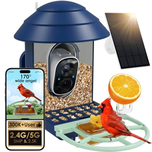 Bird Feeder with Camera 2.4G/5G WiFi Wireless Outdoor 2.5K HD 170° Wide-Angle Solar Powered Bird Feeder AI Identify Birds Watching Feeder Ideal Gift for Bird Lovers Blue by Birdigmar - Used condition - US$86.18