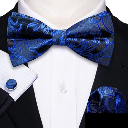 Image of YOHOWA Paisley Striped Men Bow Tie Pre-Tied Formal Adjustable Colorful Bowties Handkerchief Cufflinks Set Wedding Party
