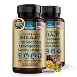 SOLNUVI Shilajit Pure Himalayan Organic Capsules with Irish Sea Moss, Ashwagandha, Copper, Beet Root - Fulvic Acid Trace Minerals Supplement for Men & Women - 90 Count, Non-GMO, Gluten-Free