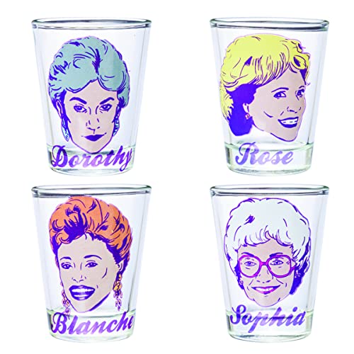 Image of Silver Buffalo Golden Girls Featuring Dorothy, Rose, Blanche, and Sophia 4 Pack Mini Glass Set, 1.5 Ounces