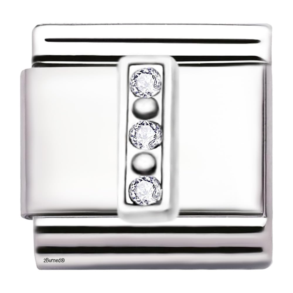 A-Z Letter Cubic Zirconia Italian Charm Links for 9mm Bracelets (Letter I)