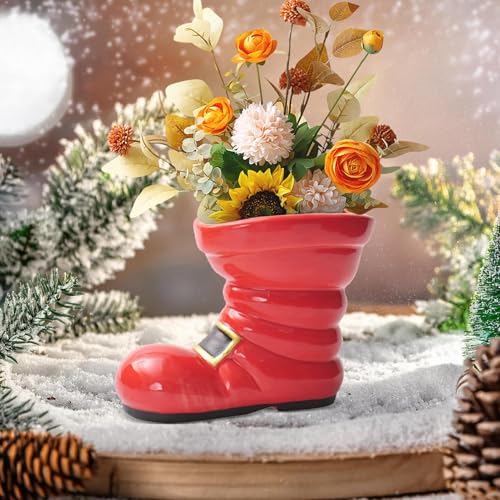 Jarrón Bota Navideño de cerámica rústica para mesa 4