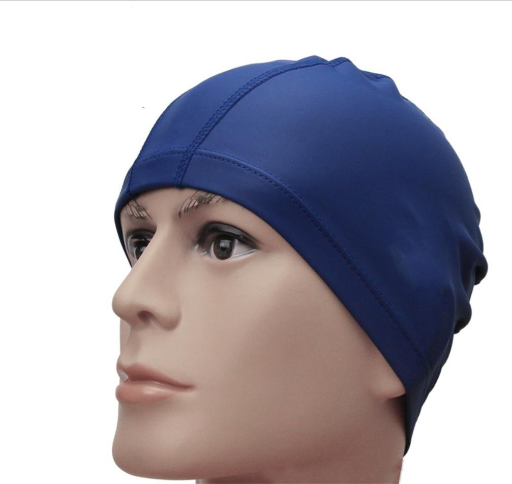 HLTapa De Natación Del Agua Caliente Tapa Impermeable De La Protección De Oído Pu Cubrió El Sombrero Masculino Y Femenino Del Sombrero Largo Del Pelo Gorra De Natación Grande , Hidden Blue,hidden blue
