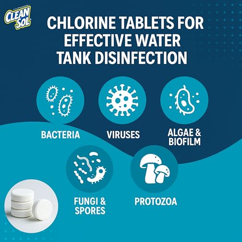 Image of Cleansol Chlorine Tablets for Water Tank Disinfection - 20g Each (Pack of 35) | 1 Tablet Treats 2000 litres | Kills Germs & Controls Odour | Water Purification Tablets for Water Tanks