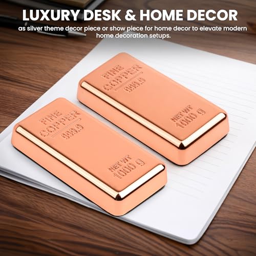 Image of ZAHEPA Realistic Metal Copper Bar Paperweight for Office Table, Fake Copper Biscuit Paper Weight Table Decoration, Prop for Jewellery Shop & Heist Theme, Unique Gift for Home & Office (Pack of 2)