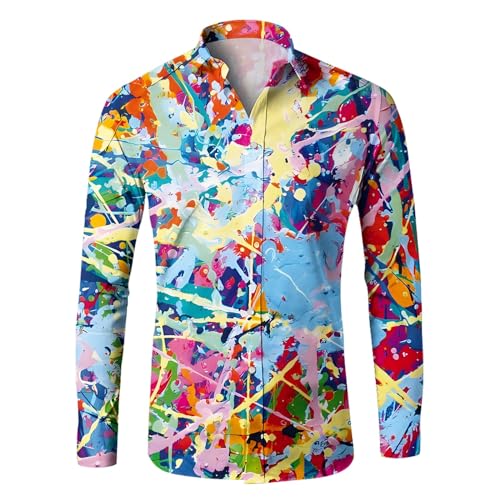 Chemise pour homme à manches longues - Décontractée - Arc-en-ciel dégradé - Chemise à boutons - Chemise de loisirs - Hippie colorée - Chemises pour...