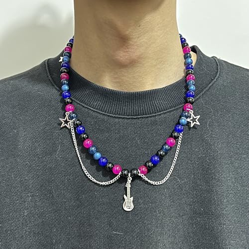 TV Girl Cosplay Choker Necklace for Women Guitar Natural Stone Red blue Bead Chokers Hip Hop Rockstar Fashion TV Girl merch Jewelry Gifts4