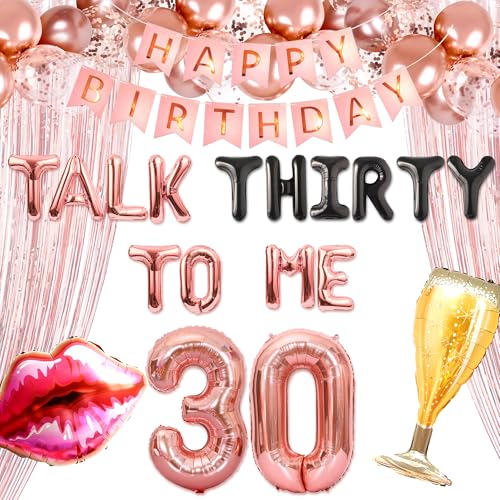 LaVenty 53 PCS Rose Gold Talk 30 to Me Balloons Talk 30 to Me Birthday Decoration Talk Thirty To Me Backdrop Talk Thirty To Me Banner 30th Birthday Decoration for Her Dirty 30 Birthday Decoration