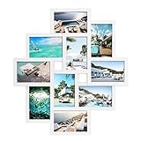 WOLTU BR9726 Bilderrahmen, 10 Fotos Collage, 10x15cm, Vorderseite aus Kunststoff, Zum Hängen im Querformat und Hochformat, weiß