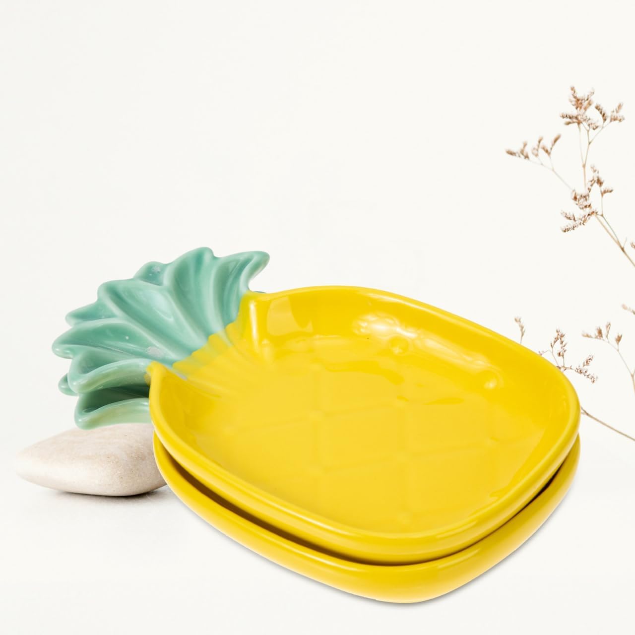 Zerodeko Pineapple Seasoning Dish 2-Pack Ceramic Mini Sauce Bowls 4.9X3.2 Inches Soy Sauce Dipping Bowls for Condiments Snacks and Party Serving in Home Kitchen Restaurants