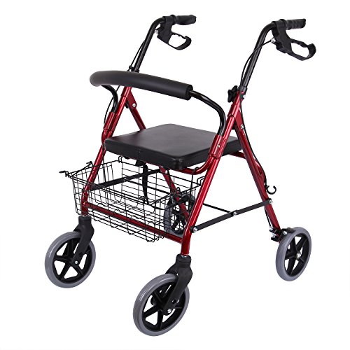 Yonntech Deambulatore in Alluminio Deambulatore Pieghevole Girello per Anziani a 4 Ruote Seduta Imbottita