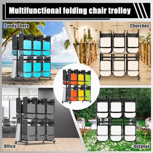Albott Folding Chair Rack 24 Tables or 84 Chairs Storage 1100 LBS Capacity Heavy-Duty Folding Chair Cart with Wheels, 2 Elastic Cords, Cover, Glossy Black
