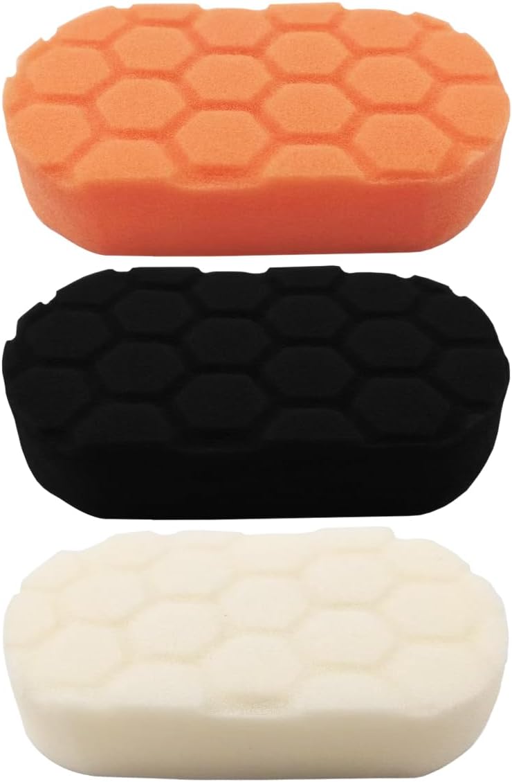 3PCS Hand Applicator Pad Kit, 2.9 × 5 Inch Wax Applicator Pads, Cutting Automotive Polishing Pad, Compound Vehicle Detailing Foam Sponge