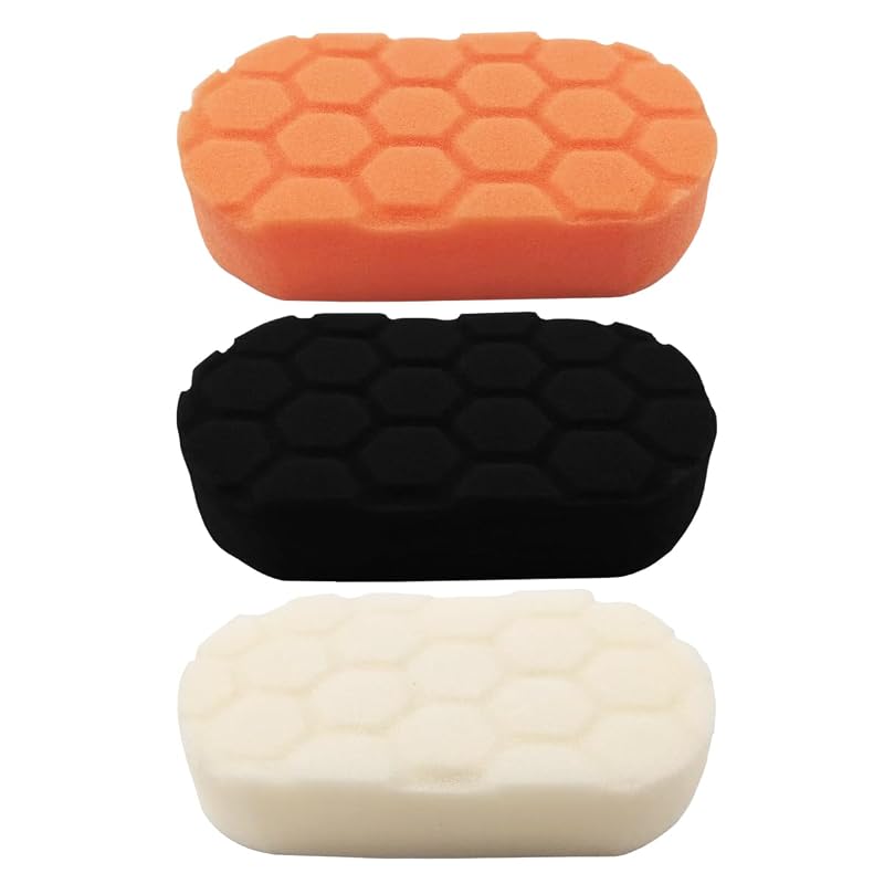 Kit com 3 Aplicadores Manuais para Polimento Automotivo UHANBUT em Esponja de Poliéter, 12,7 × 7,4 × 2,6 cm, Preto, Laranja e Branco