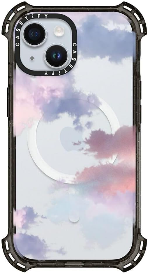 CASETiFY Bounce iPhone 15 Case [6X Military Grade Drop Tested / 21.3ft Drop Protection/Compatible with Magsafe] - Clouds - Clear Black