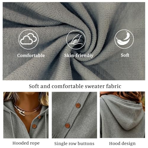 Women's Hooded Sweatshirt Button Down Knit Cardigan Long Sleeve Sweater - image 5