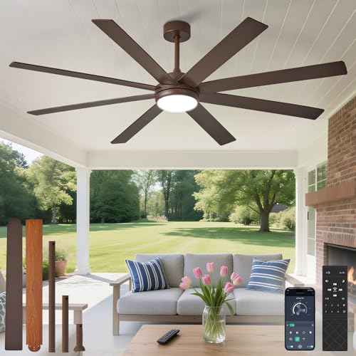 Depuley 72" Ceiling Fans with Lights: Large Indoor/Outdoor Ceiling Fan for Patios Living Room - 8 Blades Brown Dimmable Ceiling Fans with Remote APP Control Timer Reversible Quiet DC Motor 6 Speeds