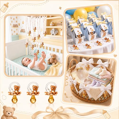 Image of Coume 36 Pcs Baby Shower Pacifiers Necklace Cute Bear Bottle Acrylic Pacifiers Necklaces for Baby Shower Games Guests Gender Reveal Party Favors Prize Decorations DIY (White,Brown,Elegant)