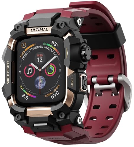 Image of ULTIMAL Rugged Case with Band for Apple Watch 45mm,Compatible with Apple Watch Series 9 /8 /7 45mm Band Men,Military Grade Shockproof Bumper Cover for iWatch Tactical Band Men (45mm, Red)