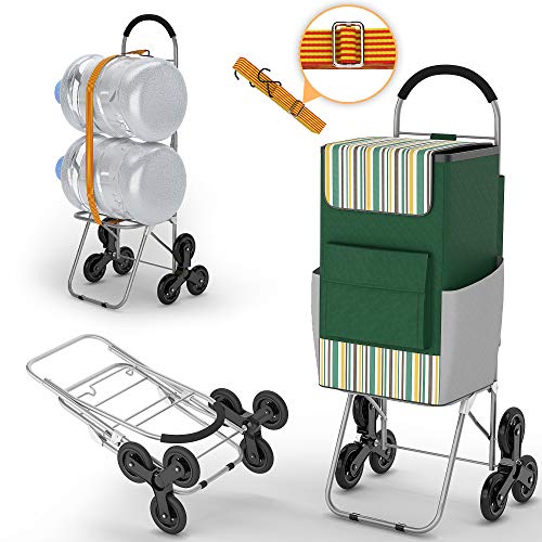 Shopping Cart with Wheels for Groceries, 220 lbs Heavy Duty Cart for Stair Climber, Foldable Grocery Cart with Wheels and 75L Shopping Bag, Utility Cart with Adjustable Bungee Cord