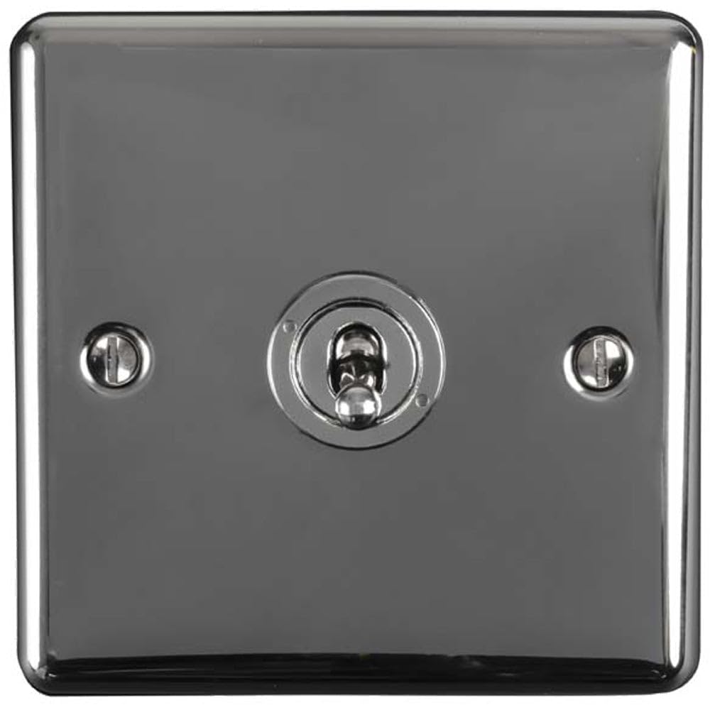 1 Gang Single Retro Toggle Light Switch Black Nickel 10A 2 Way Lever Plate - Classic Vintage Style Flick Lever Wall Plate