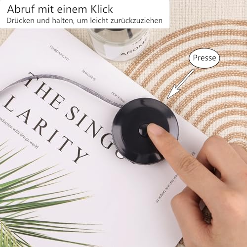 Taschenmessband, schwarzes Kunststoff, 60 Zoll(150 cm) lang, beidseitige Skalen, automatisches Zurückrollen-Design