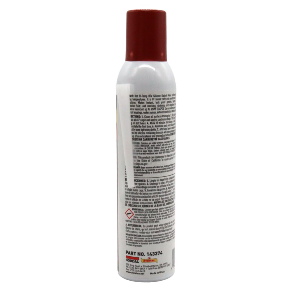 Dynatex Red Hi-Temp RTV Silicone Gasket Maker 8 oz Automatic Can - Oxygen Sensor Safe, OEM Specs, 650°F Hi-Temp, Oil/Water Resistant, Made in the USA (2-Pack)