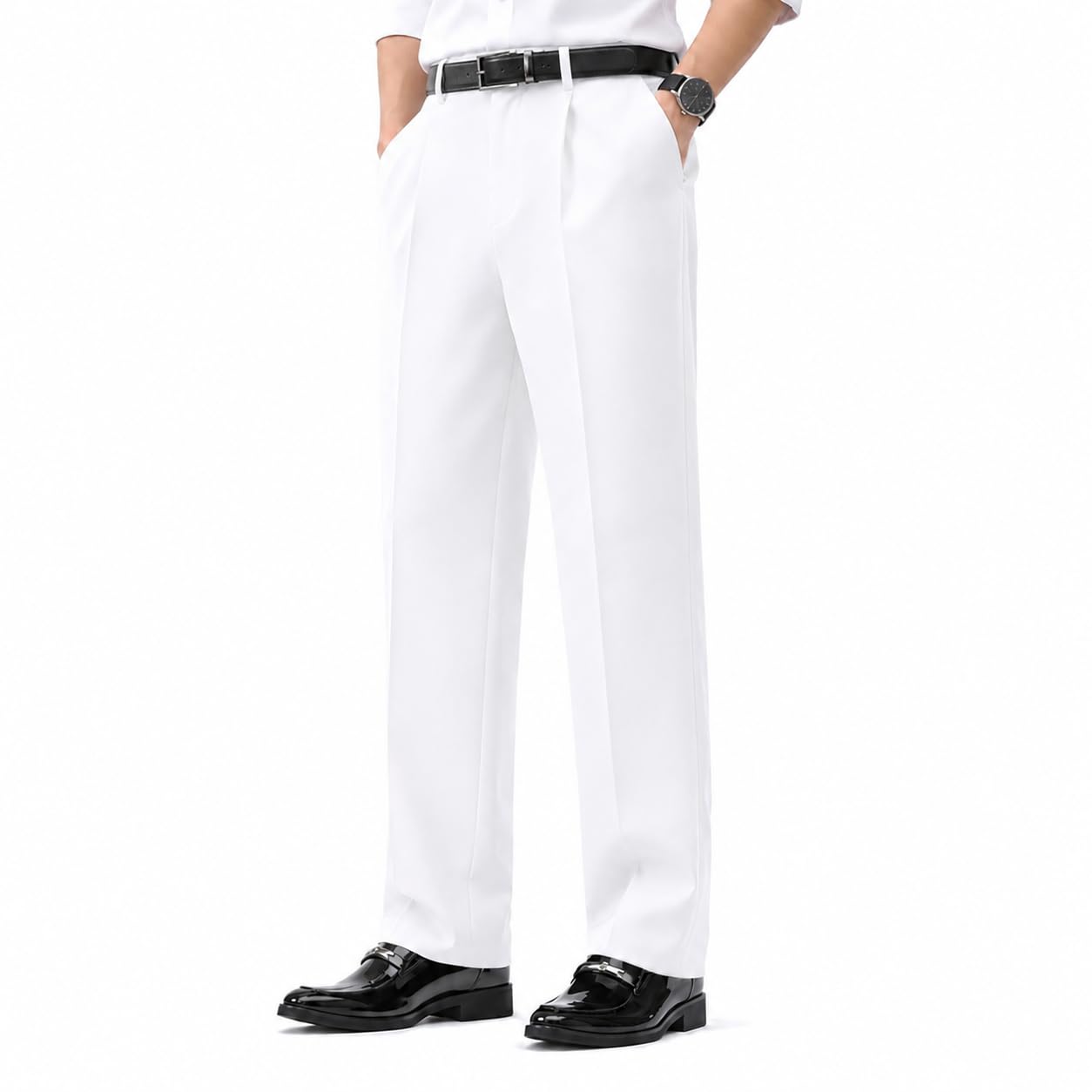 Men’s Formal Straight Fit Trousers | Premium Solid Black Office Wear Pants | Comfortable Regular Fit Casual & Business Wear-picture-15