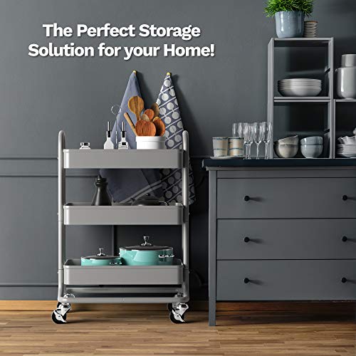 3-Tier Rolling Metal Storage Cart for Kitchen - Grey