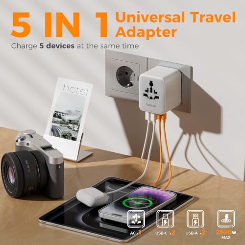 TESSAN Universal Travel Adapter, International Power Adapter with 2 USB C 2 USB A Ports, Travel Plug Adaptor Worldwide for US to Europe UK Italy Ireland Australia France Germany(Type C G A I) - Image 4