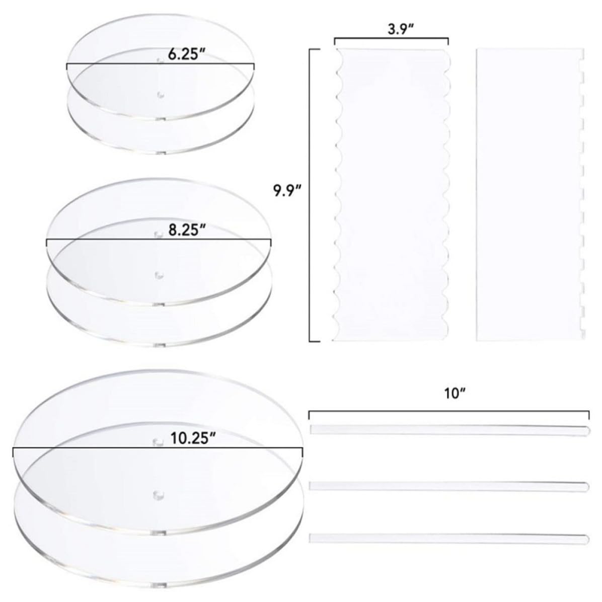 HANABASS de Raspadores y Discos Acrílicos Redondos Adecuado para Aficionados la Repostería Juego de 11 Piezas Cortador y Accesorio para Hornear para Decorar Pasteles