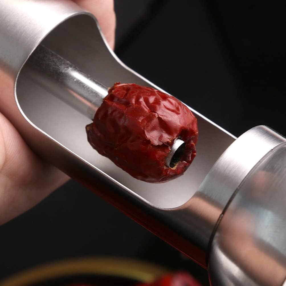 Stainless Steel Cherry Pitter Olive Red Dates Pitter Fruit Corer Remover Tool for Red Dates Grape Jujube Gadgets L Silver