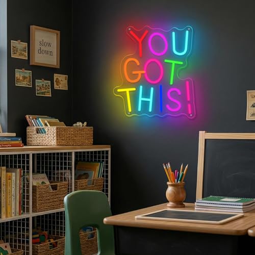 Image of You Got This Neon Sign for Wall Decor, Dimmable LED Neon Signs for Bedroom Inspirational Letter Neon Light for Office Classroom Home Bar Party