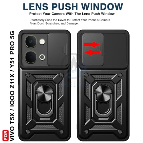 Image of AESTMO Tough Armor iQOO Z11X / Vivo T5X / Vivo Y51 Pro 5G Bumper Back Case Cover | Ring Holder & Sliding Camera Shield Cover | 360 Degree Protection Back Case Cover (Black)