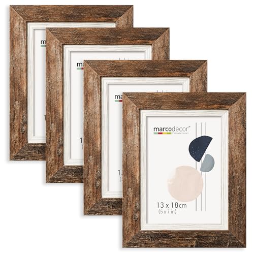 MARCODECOR MARCODECOR.COM Set de 4 Marcos de Fotos 13x18 cm Estilo Rústico Vintage – Portafotos de Madera Marrón/Blanco (Madera Blanco X4 Uds., 13 x 18 cm)