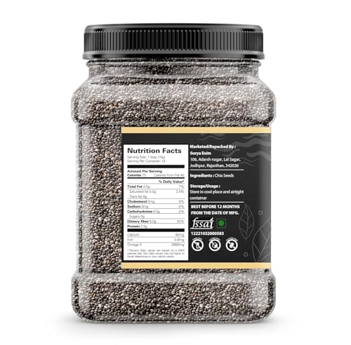 Image of Organic Box 100% Natural and Premium Raw Unroasted Chia Seeds - 500 Gram - Omega 3 and Fiber for Weight Loss - Diwali Gift Pack