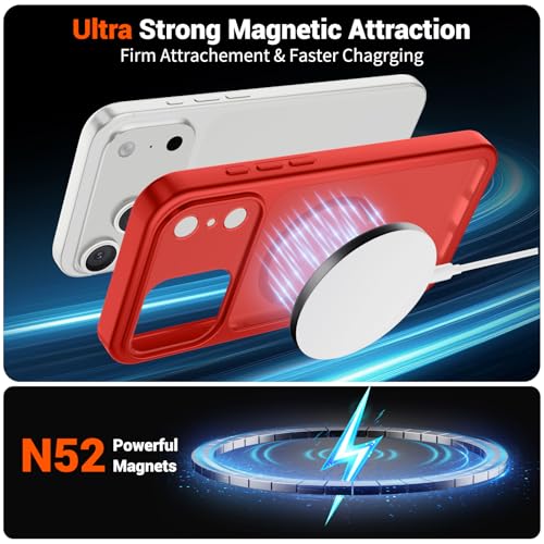 Image of SUPFINE Magnetic for iPhone 17 Pro Case Red | (Compatible with MagSafe)(Military Grade Drop Protection)(Camera Protection)Translucent Matte Phone Cover