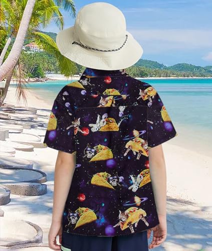 Uideazone Little Boys Pizza Cat Shirts 3D Print Funny Universe Aloha Tops Summer Beach Short Sleeve Button Down Tees Novelty Hawai Polo Blouse For Camp Holiday Casual Black Yellow thumb #3