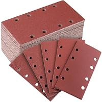 Sruhrak 50 Stück 93 x 185mm Schleifpapier Set, 40/60/80/120/240 Körnung Rechteckiges Schleifpad mit Klettverschluss 8 Löcher Schleifblatt für Rechteckschleifer Bosch-Schleifer