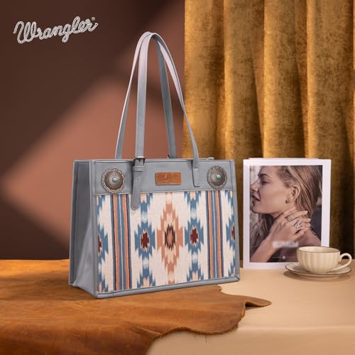 Wrangler Aztec Work Shoulder Bag with Zipper Turquoise Southwestern Canvas Top Handle Handbags Laptop Tote Bag for Women WG198-8121JN — view 3