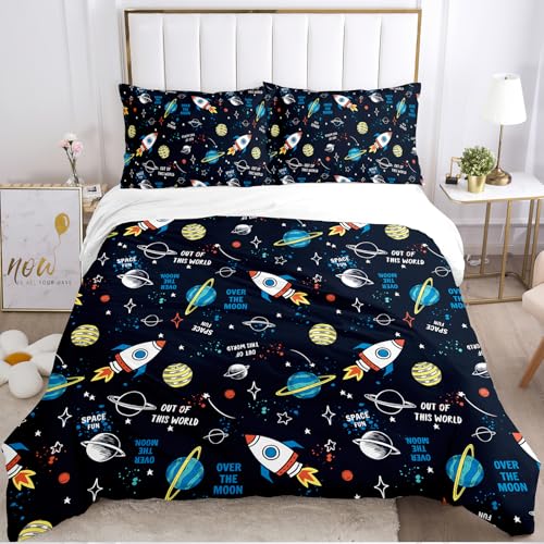 KXHHYB Housse de Couette Espace 220x240,Motif Univers planète fusée-Housse de Couette Univers pour garçons - Galaxies et planètes - avec taie d'oreiller 50...