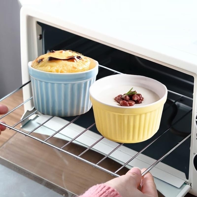 Juego de 6 tazas de porcelana for horno, for soufflé, for repostería y for helado, 240 ml(Yellow)