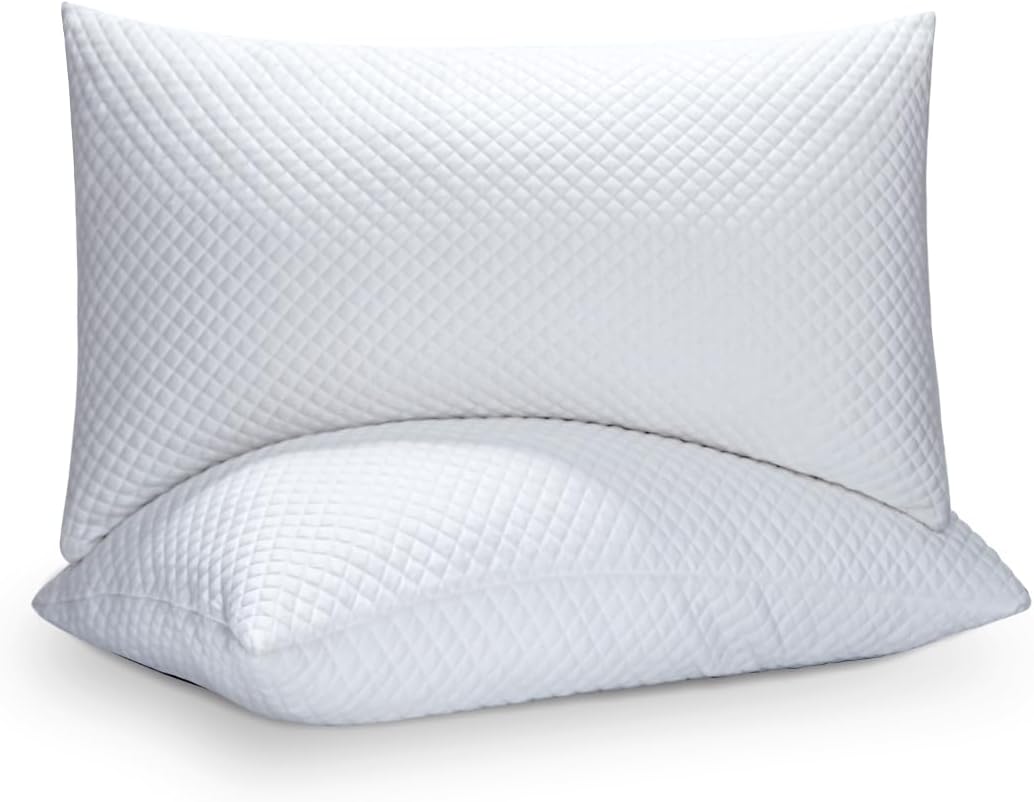 Queen Size Cooling Bed Pillows for Sleeping Pack of 2- Adjustable Shredded Memory Foam Pillows for Back, Stomach Side Sleeper Pillow with Washable Pillowcase Rayon Derived from Bamboo(Queen)