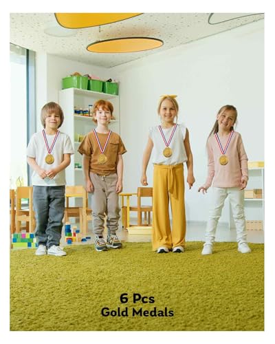 ميداليات معدنية ذهبية من كناورس، 6 قطع، ميداليات ذهبية للجوائز للاطفال والبالغين، ميداليات معدنية للمركز الاول بتصميم اولمبي للرياضات والحفلات والدورات الرياضية والجوائز والمسابقات، 2 انش (ذهبي)